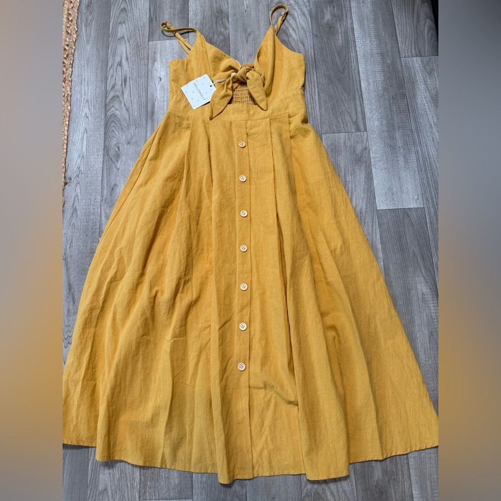 Hello Molly Moves and Motives Mustard Yellow Button-Front Maxi Dress